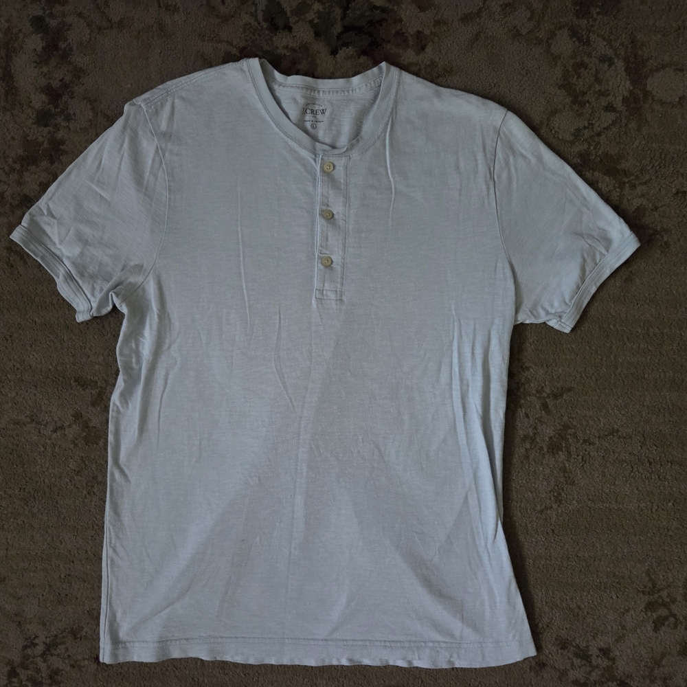 J Crew Men's White Henley Shirt Large
